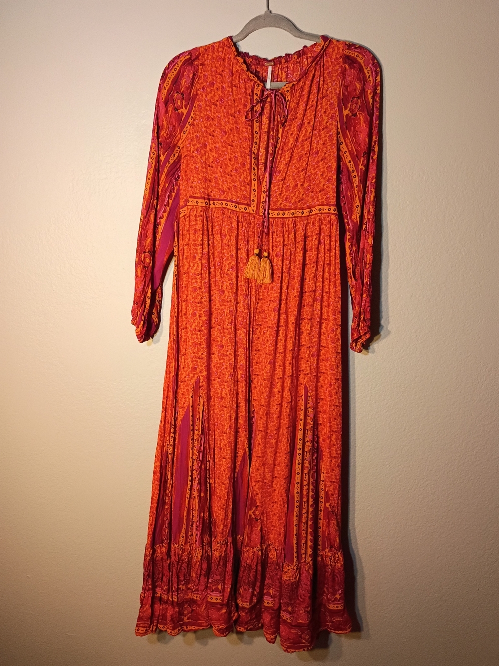 Free People Orange and Magenta Boho Maxi Dress